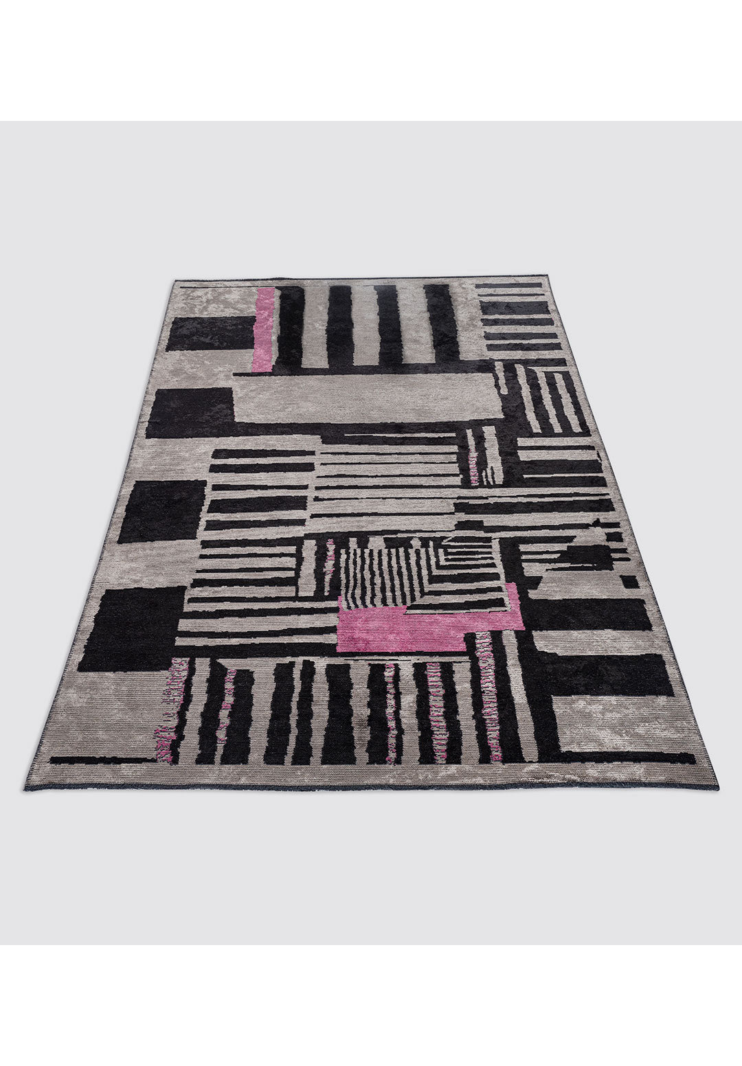 OXFORD BLACK - PINK - GREY RUG