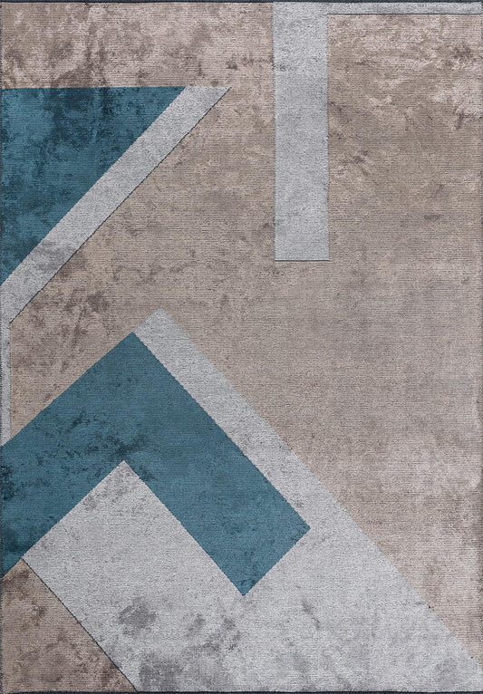 PAMPLONA NOUGAT - LIGHT GREY - PETROL RUG