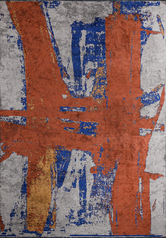CANNES DARK TERRA - MUSTARD - SAX BLUE - LIGHT GREY RUG