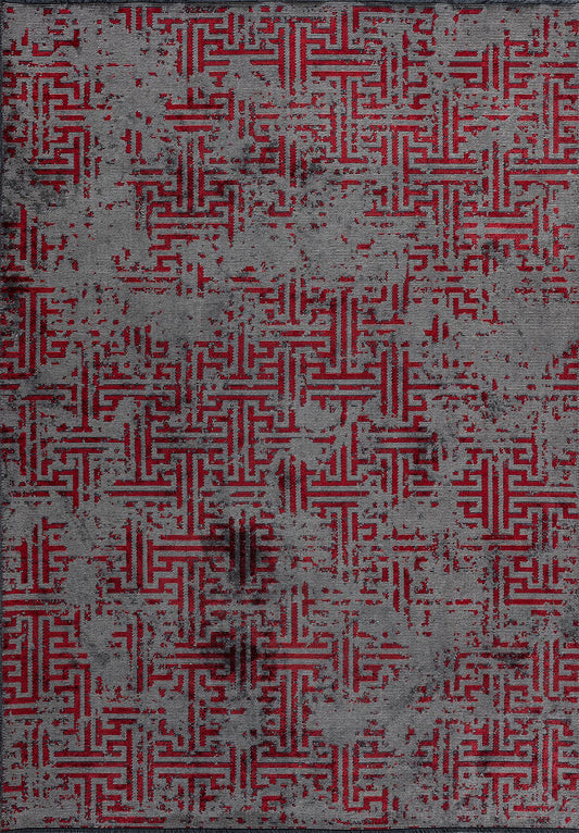 LABYRINTH GREY - RED RUG