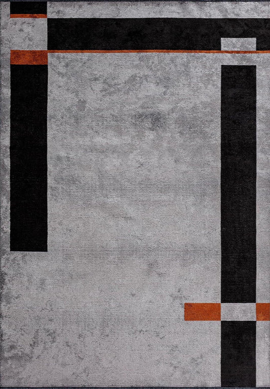 TETRIS BLACK - RUST - LIGHT GREY RUG