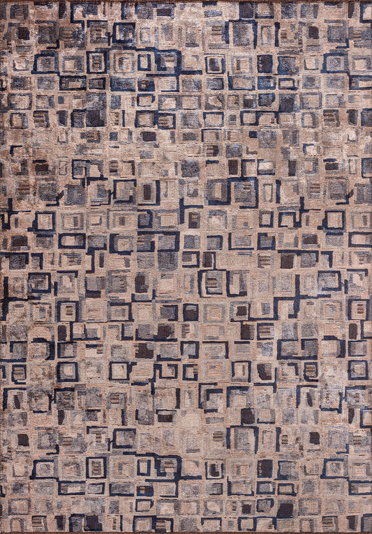 TRIBE ICE BLUE - DARK NAVY - LIGHT CREAM RUG