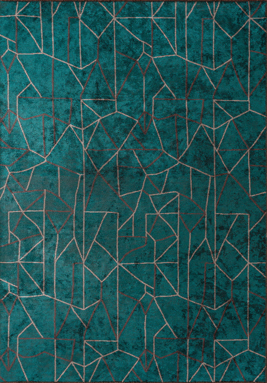 DELTA GREY - CHARCOAL - DARK TURQUOISE RUG