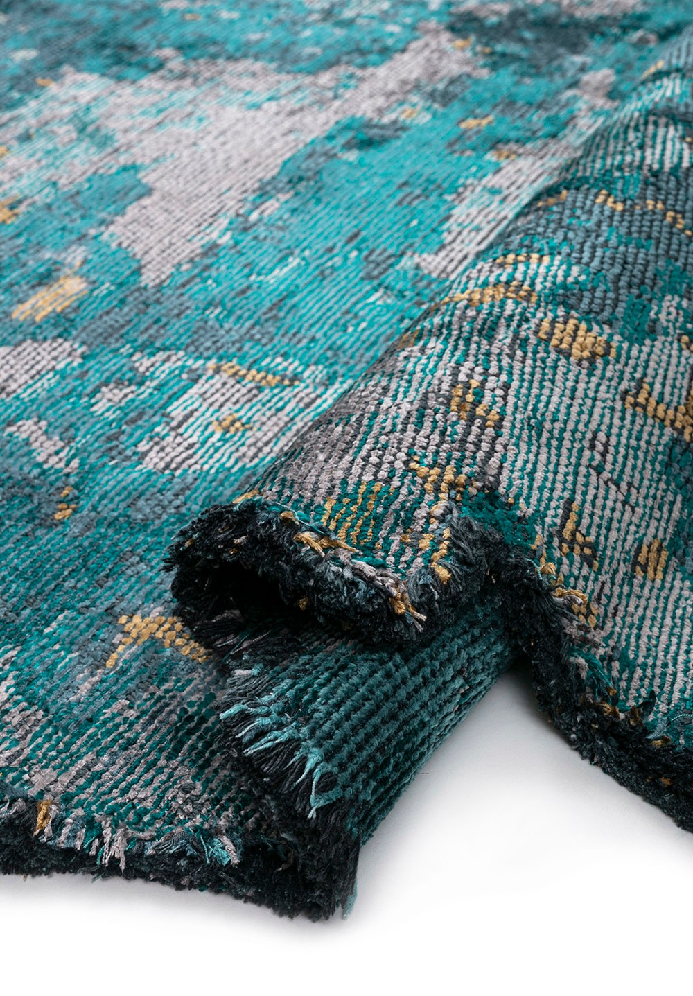 SERENITY LIGHT GREY - DARK TURQUOISE - PETROL - GOLD - RIVER GREEN - TURQUOISE RUG