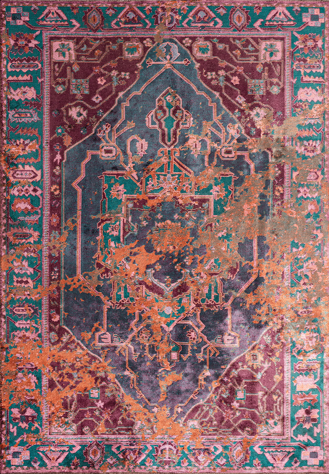 MONARCH ERA RUST - DARK TURQUOISE -DARK DAMSON - PINK RUG