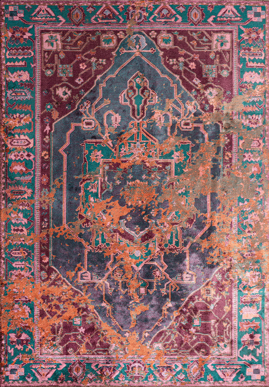 MONARCH ERA RUST - DARK TURQUOISE -DARK DAMSON - PINK RUG