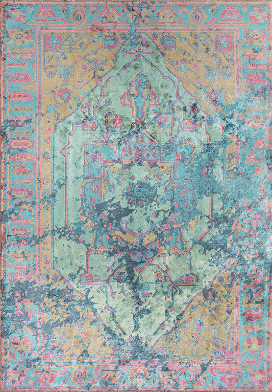MONARCH ERA PETROL - TURQUOISE - OLIVE GREEN - PINK RUG