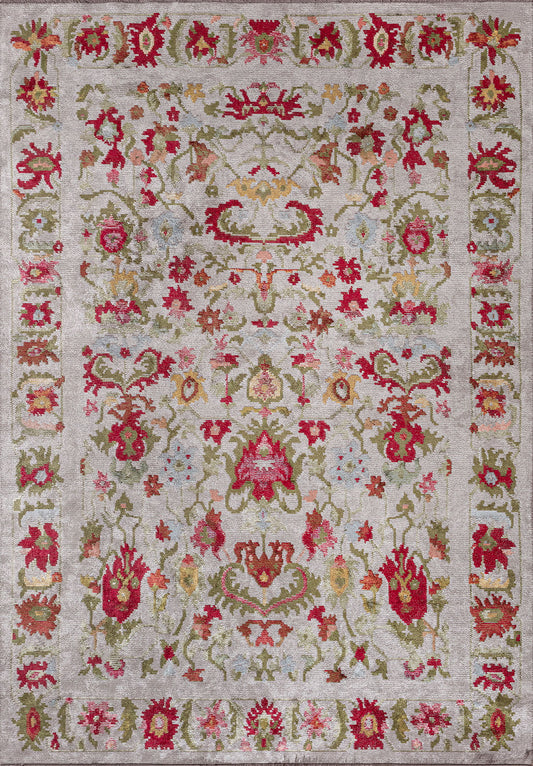 MAJESTY LIGHT CORAL - GREEN - FUSCHIA - BONE - GOLD - ICE BLUE RUG