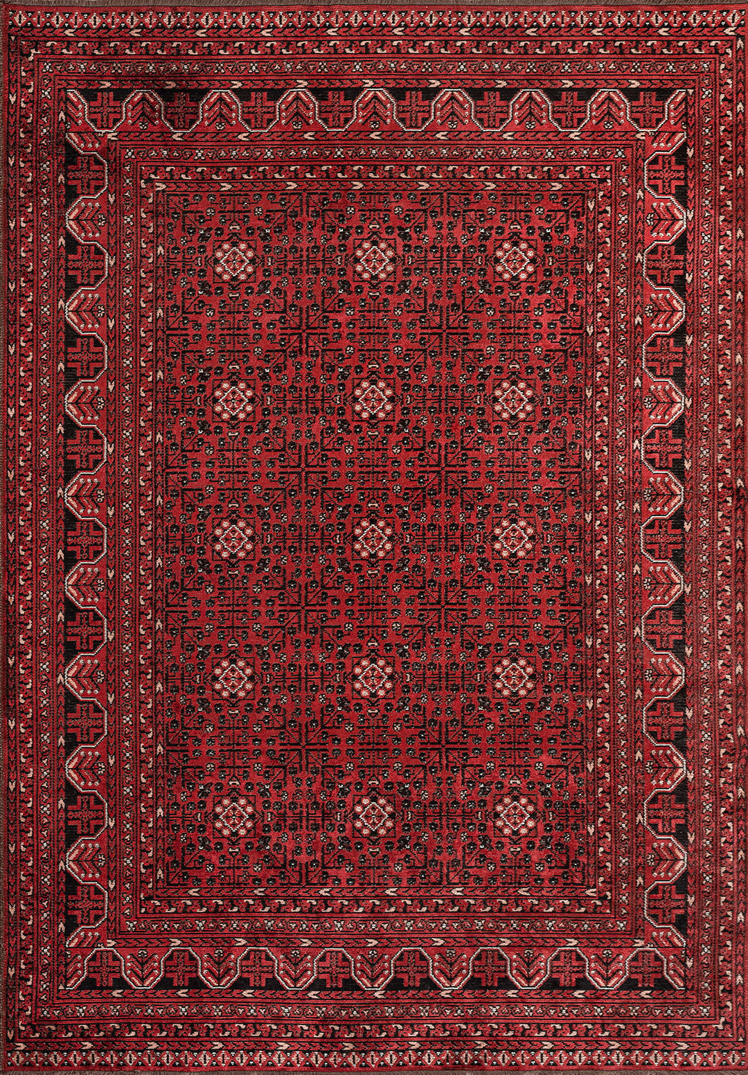 GRANDEUR LIGHT CREAM - LIGHT CORAL - RED - BLACK RUG