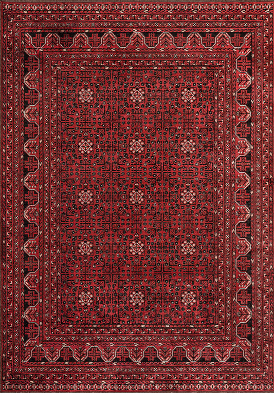 GRANDEUR LIGHT CREAM - LIGHT CORAL - RED - BLACK RUG