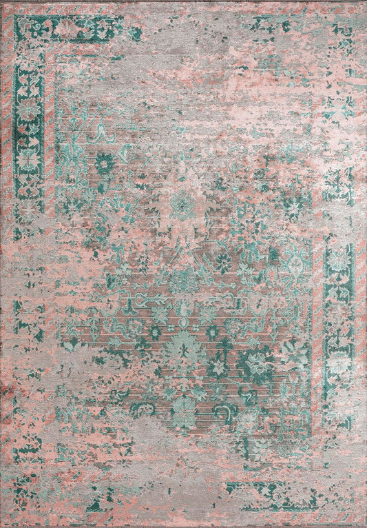 SPLENDOR ERA STONE - LIGHT CORAL - DARK GREEN - RIVER GREEN RUG