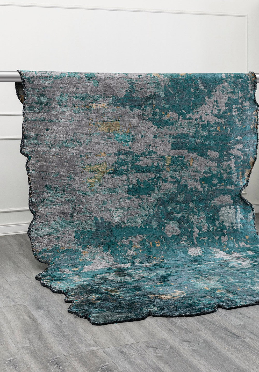 SERENITY LIGHT GREY - DARK TURQUOISE - PETROL - GOLD - RIVER GREEN - TURQUOISE RUG